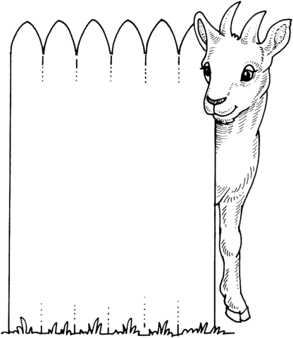 Cute Goat Billy Looks Through The Fence Coloring Page